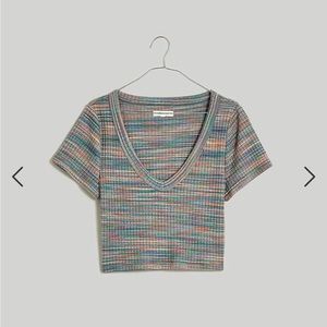 Madewell Supima® (Brightside) Rib V-Neck Crop Tee in Space-Dye